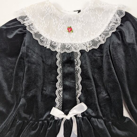 Vintage Evy Dress Girls Size 2T Black Velour Drop Waist Holiday Lace - Picture 2 of 4